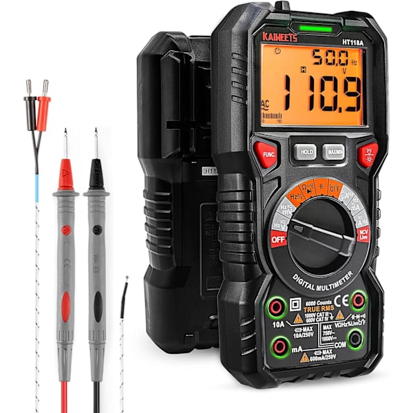 TRMS 6000 punkters automatisk digital multimeter (LED-terminalguide), professionell elektrisk testare, temperaturkapacitansmätare spänning/ström AC