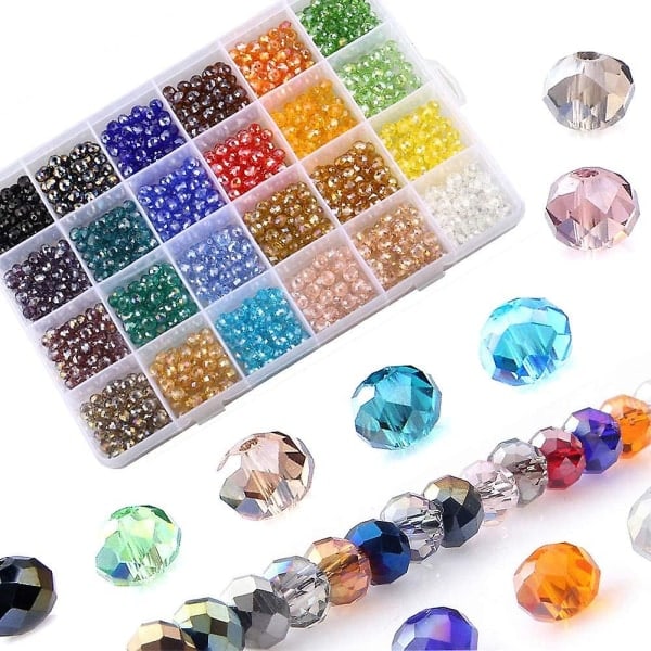 1 200 stk fasetterte glassperler Rondelle-perler 24 farger Perler med oppbevaringsboks for DIY-smykker Armbånd Fremstilling Håndverk