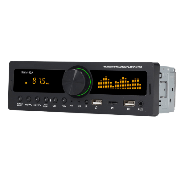 Bilstereo MP3-spelare 12V Bluetooth 5.0 AUX-ingång FM AM-radio Power Minnesfunktion Bilstereo med färgglada lampor 80A