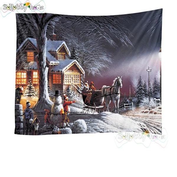 Blå Himmel och Snö Väggbonad Julväggbonad Trädväggbonad Underbar Julgran Eldstadspresenter Matches the image 95x73cm