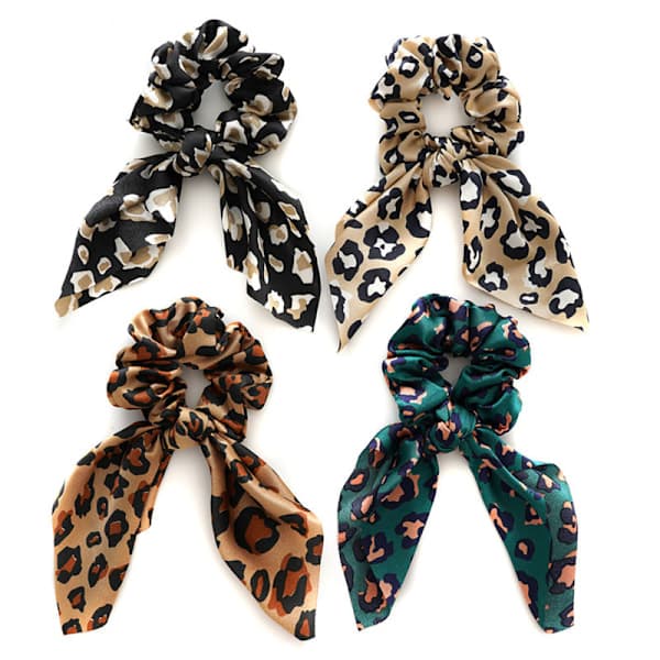 Scrunchies, leopardmönster, hästsvans, chiffong