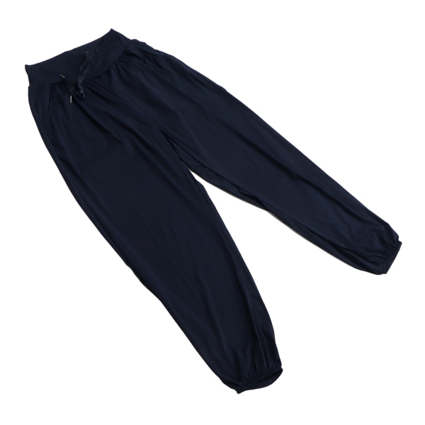 Yoga joggingbukser til kvinder, snøre Løs højtaljede behagelige lounge joggerbukser (marineblå) XL