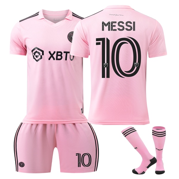 2324 Miami tröja nr 10 Messi Major League fotbollsuniform hemma och borta rosa dräkt med strumpor Pink no size socks + protective gear XL