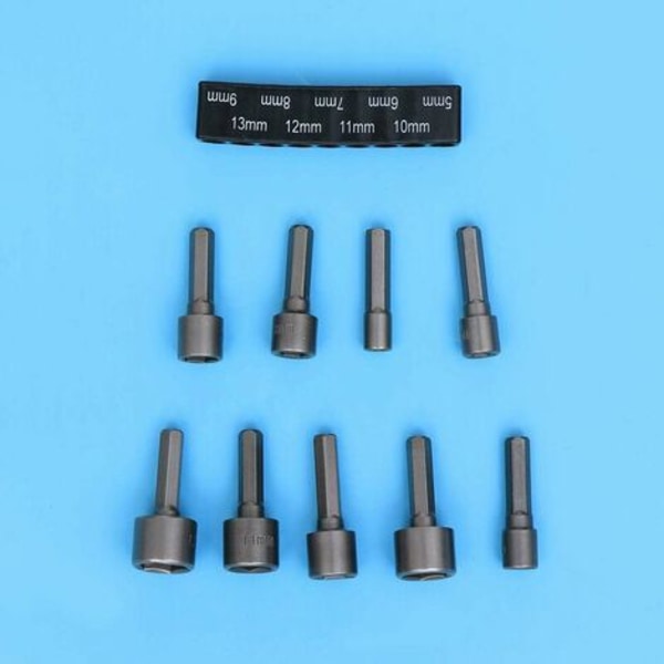 Skrutrekkerbitsholder Sett med 9 imperiske pipebor 5-13 mm med slagmutter for 1/4\" sekskantskaftbor.pa
