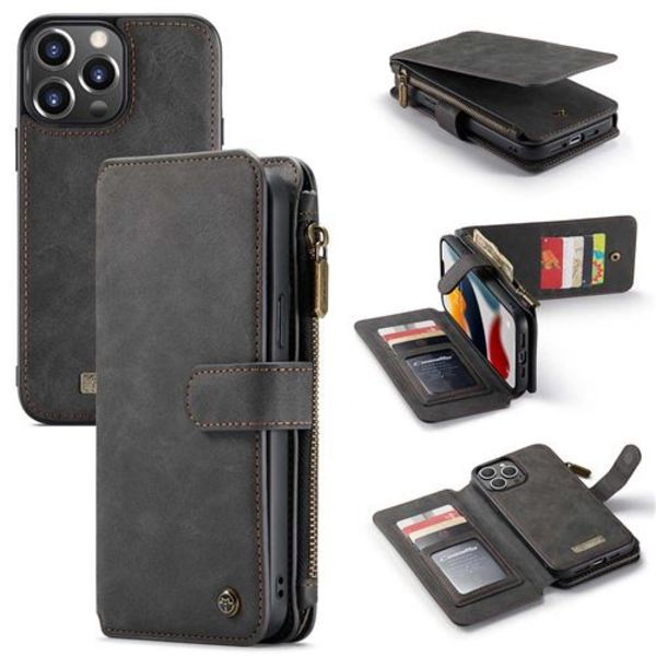 Luksuriøst 2-i-1 flipcover til iPhone 13 Pro sort CaseMe