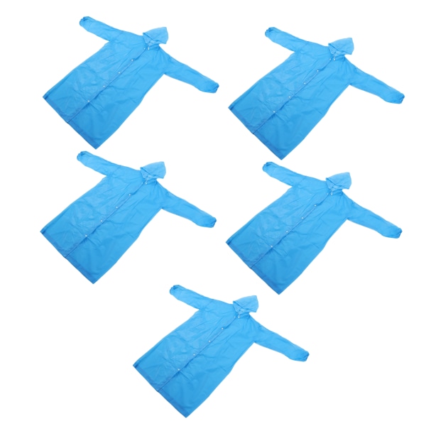 5 stk hette regnfrakk fortykket EVA hurtigtørkende gjenbrukbar ett stykke hette regnponchojakke for voksne utendørs reise blå