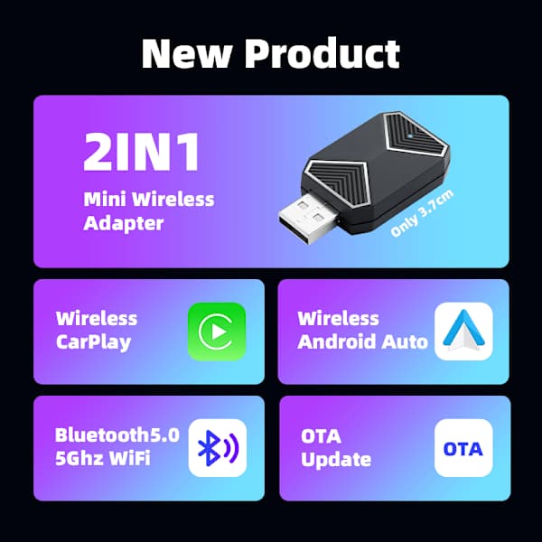 Trådløs CarPlay & Android Auto Adapter 2025 – Enkel Plug & Play, Rask Tilkobling, Passer iPhone & Android