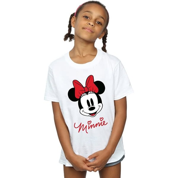 Disney Girls Minnie Mouse Face T-paita i bomull 7-8 år Vit White 7-8 vuotta