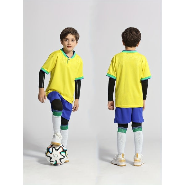 2PC fotbollströjor for barn, kortärmade t-skjorter Shorts Pojkar Snabbtorkande ventilerande fotbollskläder för barn Number 18&140cm