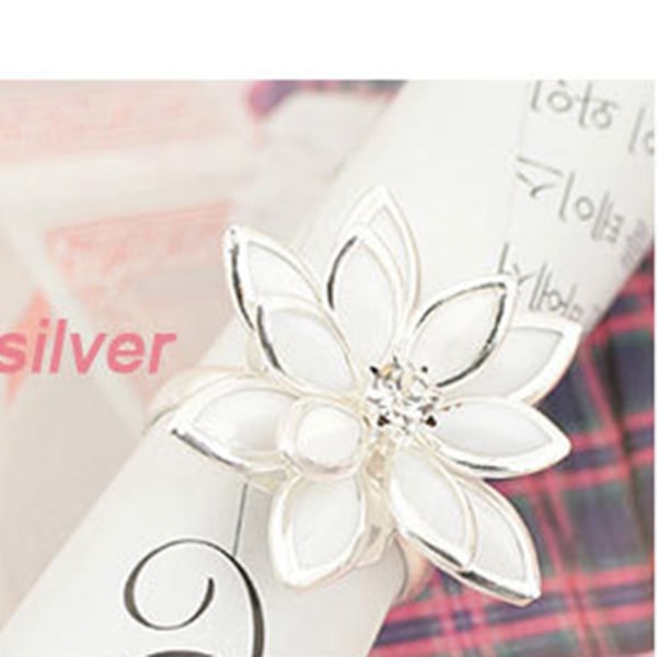 Kvinnor Solid Matte Camelliae Rhinestones Romantisk Ring Bröllop Förlovning Födelsedag Silver