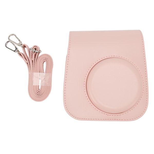 Beskyttende kamerataske PU-læder, ren farve kamerabæretaske med justerbar strop til campingrejser Pink