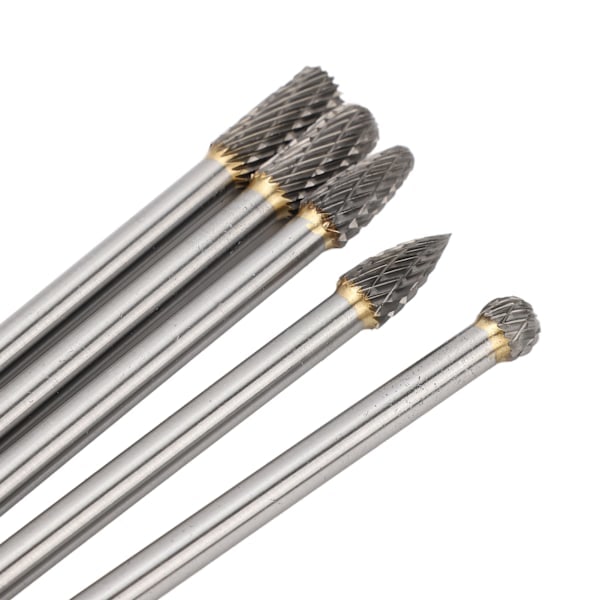 5 stk. roterende verktøy karbidfreser sett 150mm dobbeltkornet langt håndtak legering impeller poleringsverktøy for fasing sliping gravering 0.2 X 0....