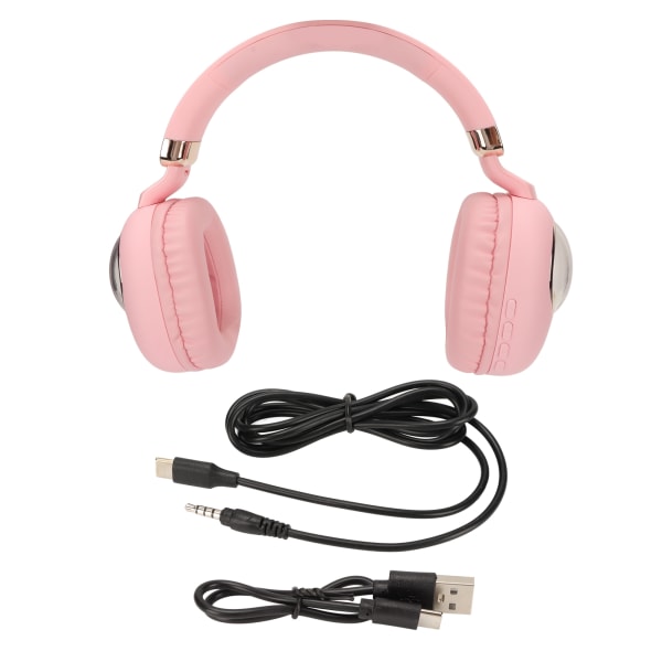 Bluetooth Gaming Headset Søde tegneserie-kablede trådløse stereohovedtelefoner med LED-lys til spil Film Musik Pink