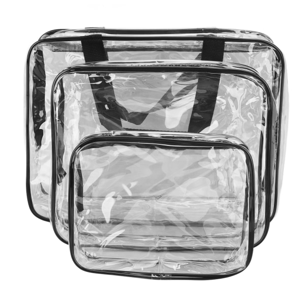 3 delar genomskinliga resväskor Vattentäta bärbara genomskinliga kosmetiska sminkväskor för lunch Fitness simförvaring Svart