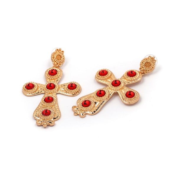 Muodikkaat naisten ristikorvakorut Tyylikkäät metalliseoskorvakorut korujen koristelu (punainen)