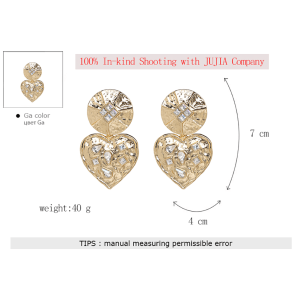 Fasjonable kvinner Rhinestone Hjerte øredobber Legering Elegant Ear Stud smykker dekorasjon (gull)