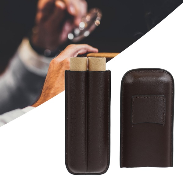 2 Finger rejsecigarholder Slidsikker bærbar modeventilerende lædercigaretui med skær til erhvervslivet