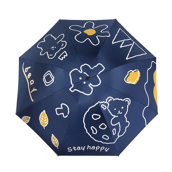 UV-skydd paraply Helautomatisk hopfällbar vinyl bärbar söt björn parasoll för utomhus mörkblå