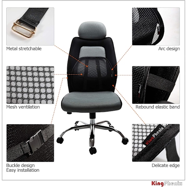 Ländryggsstöd (2-pack) med ventilerande mesh, lämplig för bil,