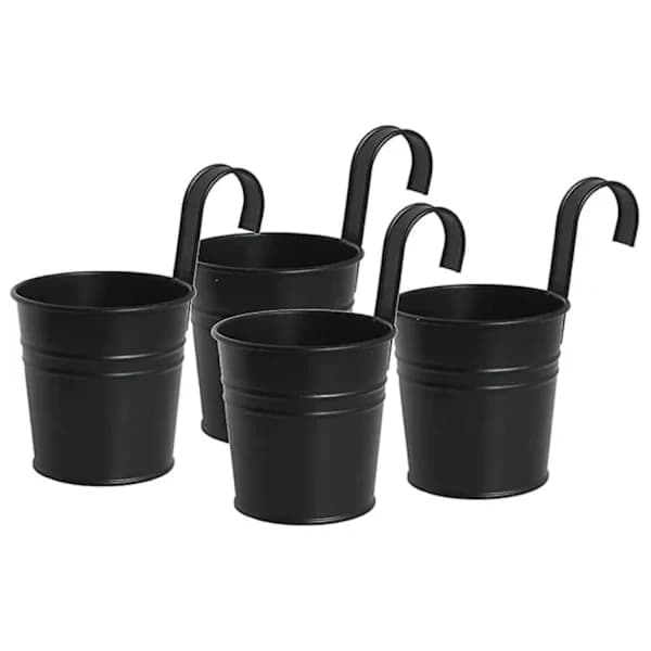 Metal Hanging Planter, Durable Flower Pot, Black, 4-Pack