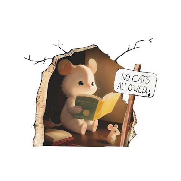 Christmas Mouse Wall Hole Sticker Mouse Reading Book Wall 3D Sticker Decal Funny Adorable