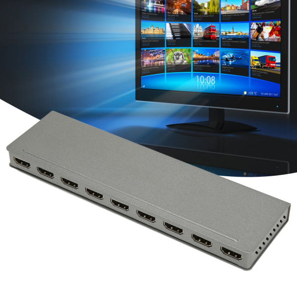 HD Multimedia Interface Splitter 1 in 8 Out 4K 30Hz Support FHD 3D 4K 1080P Ljud Video Distributör 100?240V EU-kontakt