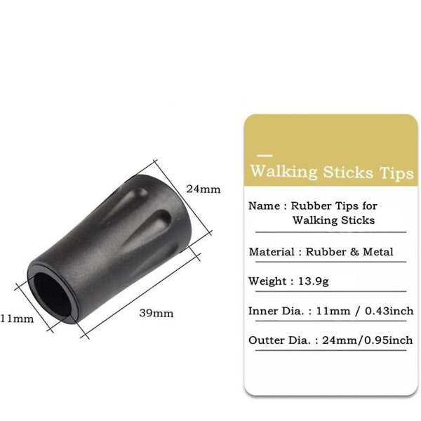 6. Walking Stick Tips, Ersättningsgummi tips til Walking Sticks, 11 mm Diameter