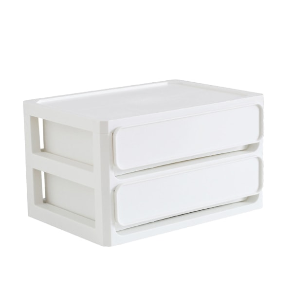 Förvaringslåda Multi Stapelbar Dammtät skrivbordsförvaringsbox Organizer för studenthem Kosmetik 2 lager Vit