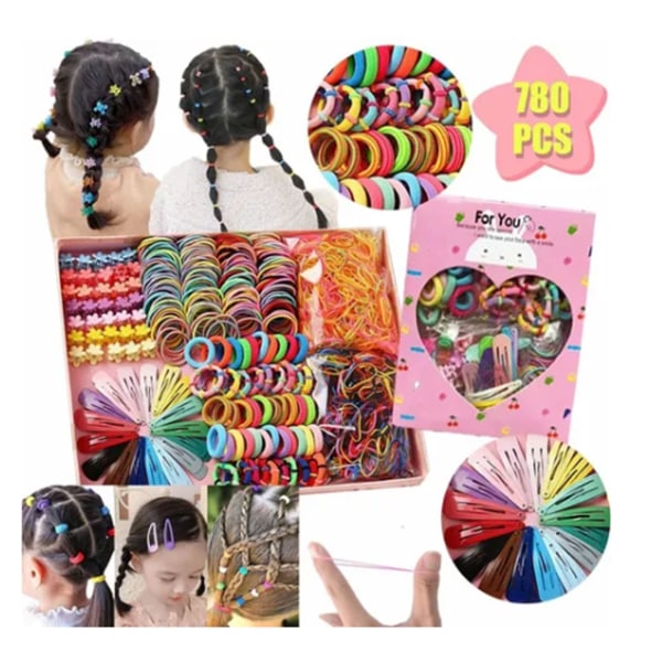 Päähineiden set tytölle elastiset hiusköydet värilliset metalliset hiusneulalahjapakkaus lapsille