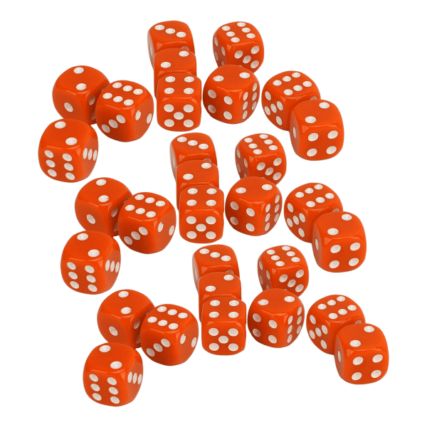 30 stk terningsett 6-sidig rundt hjørne Hvite tallprikker Bærbare plastspillterninger for brettspill Matematikkundervisning Oransje