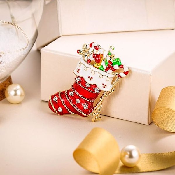 1 st Kristallröd Julstrumpa Godis Brosch Nål