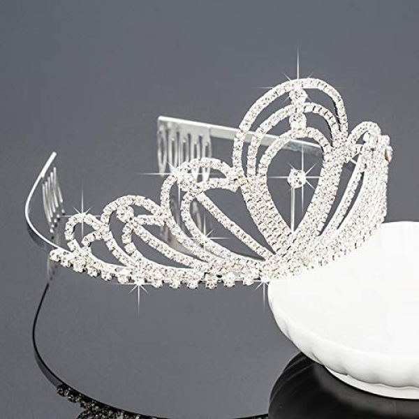 Kristall strass krona med kam bröllop tiara brudhårband for damer och flickor, størrelse 12,5*7 cm/4,9*2,7 tum