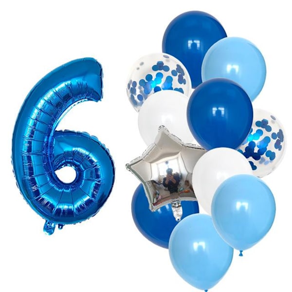 12 stk. Drengefødselsdag Balloner med 32 tommer Blå Nummer Ballon Fødselsdagsfest Dekoration Børn Anniversaires 1/2/3/5/6/8/9 År Gammel Blue 6