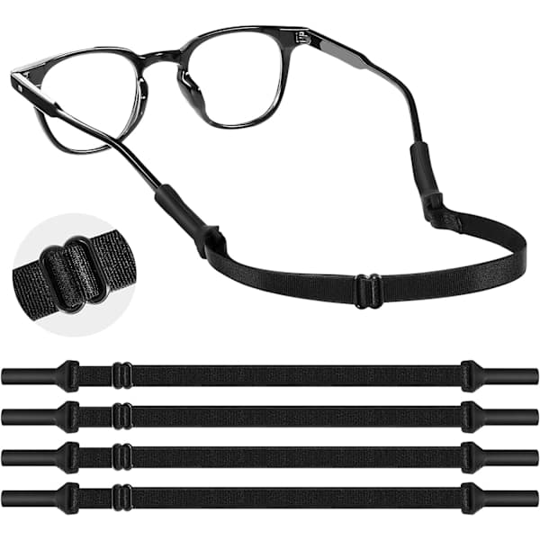 4 justerbara glasögonsnören, elastisk nylon, halkfria