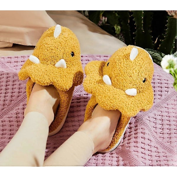 Voksne Unisex Dyretøfler Varme Plys Dinosaur Design Hjemmesko Sjove Triceratops Tøfler Skridsikre Soveværelsestøfler Grøn Green 40-41