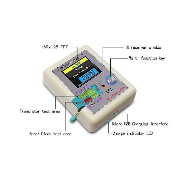 LCR-TC1 TC1 Display Multifunktionell TFT Bakgrundsbelysning Transistor Testare för Diod Triod Kondensator Resi.pa