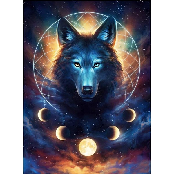 Wolf 5D Diamond Painting Kit för jul, Animals Moon Full Rhi