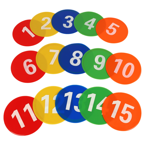 Sports Number Spots Marker 1 til 15 Tæppenummer Spot Markers med 5 lyse farver til fodboldtræning