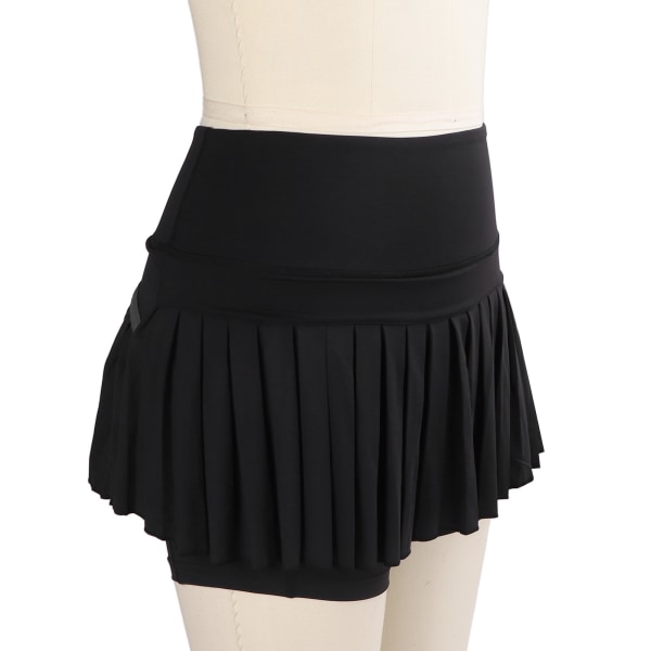 Tennis plisseret nederdel åndbare indre shorts Moderigtige sorte kvinder sportsnederdel med lommer til løbeyoga S