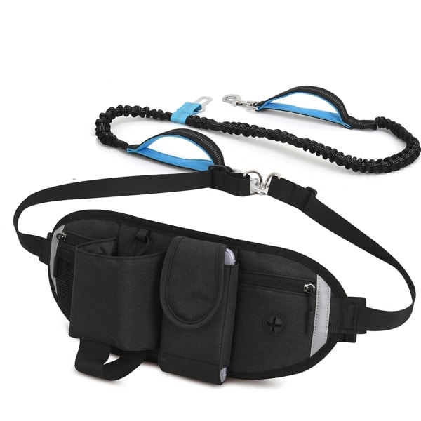 Hundpromenader Fanny Pack med handsfree koppel Justerbar løbe midjepakke Sort