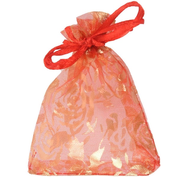 300 stk. 7X9cm Organza Snøre Gave Smykketasker Poser Bryllup Julefest Gaveposer Rød.pa