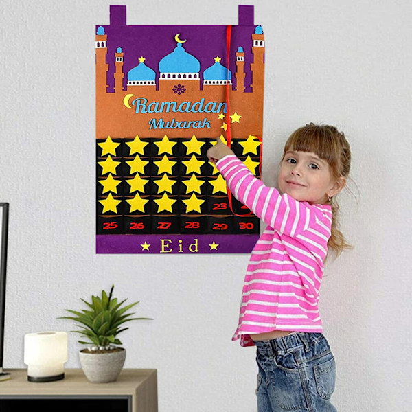 Ramadan-kalender til børn - Ramadan-kalender 2024 med Eid Mubarak-nedtælling - Filtdesign - Perfekt til Ramadan-dekoration Blue