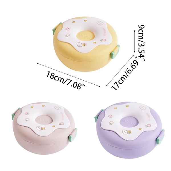 Tecknad Bento Lunchbox för barn Länksäker lunchfruktbehållare för flickor Pojkar Lunchlåda för toddler med 3 fack Pink 0.2
