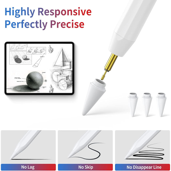 Stylus penn for iPad 2018-2023, Palm Rejection/Tiltfølsomhet/Magnetisk iPad-penn.pa