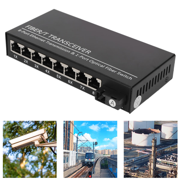 Tx1310nm RX1550nm Fibersändtagare Upp till 25 km 1 optisk port 8 elektrisk port Single Mode Ethernet Fiber Switch 100?240V EU-kontakt