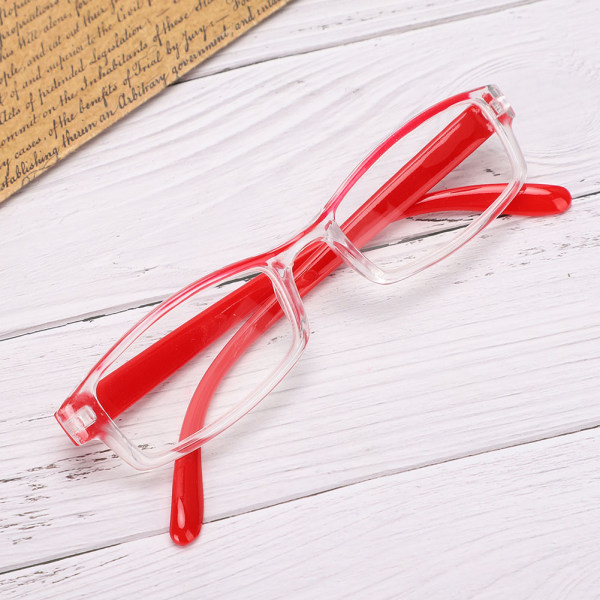 Unisex högupplösta presbyopiska glasögon Visual Fatigue Relief Läsglasögon med case(+300 övre röd nedre genomskinlig ram)