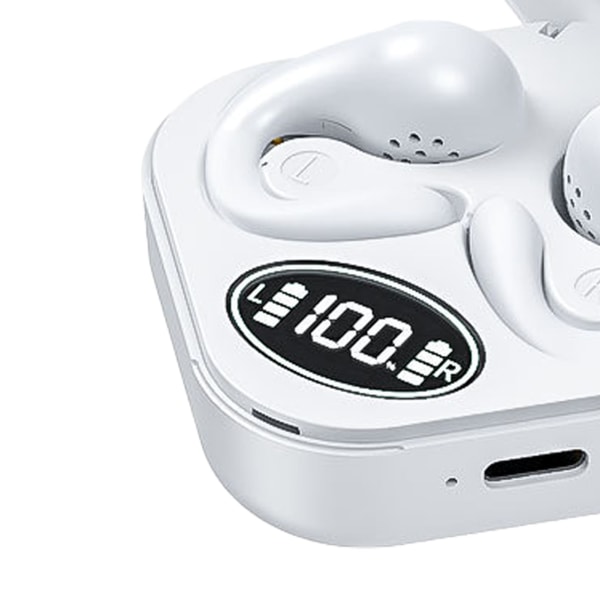 Øreklips Bluetooth-ørepropper HiFi-lyd Trådløse øretelefoner med åpent øre med strømskjerm for sport som kjører hvitt