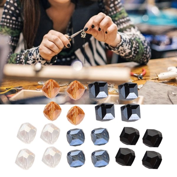 20 stk diagonalt hul kunstig krystal firkantede perler smykkefund DIY tilbehør 8 mm