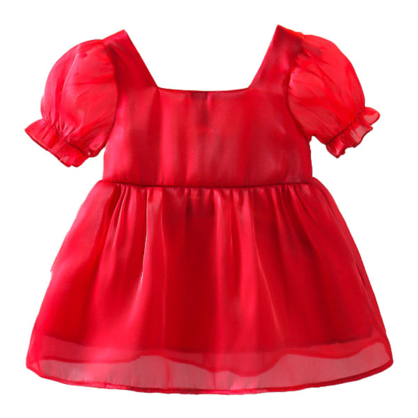 Baby mekko muoti punainen lyhythihainen rusetti lasten prinsessamekko syntymäpäivän hääjuhliin 80 cm