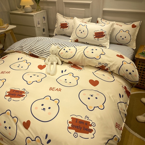 Set Miljövänligt Ljusa Levande Färger High Density Polyester Fiber Sängset Fullt för sovsal Hem Hotell Little Cute 1,8 meter säng (4 stycken)